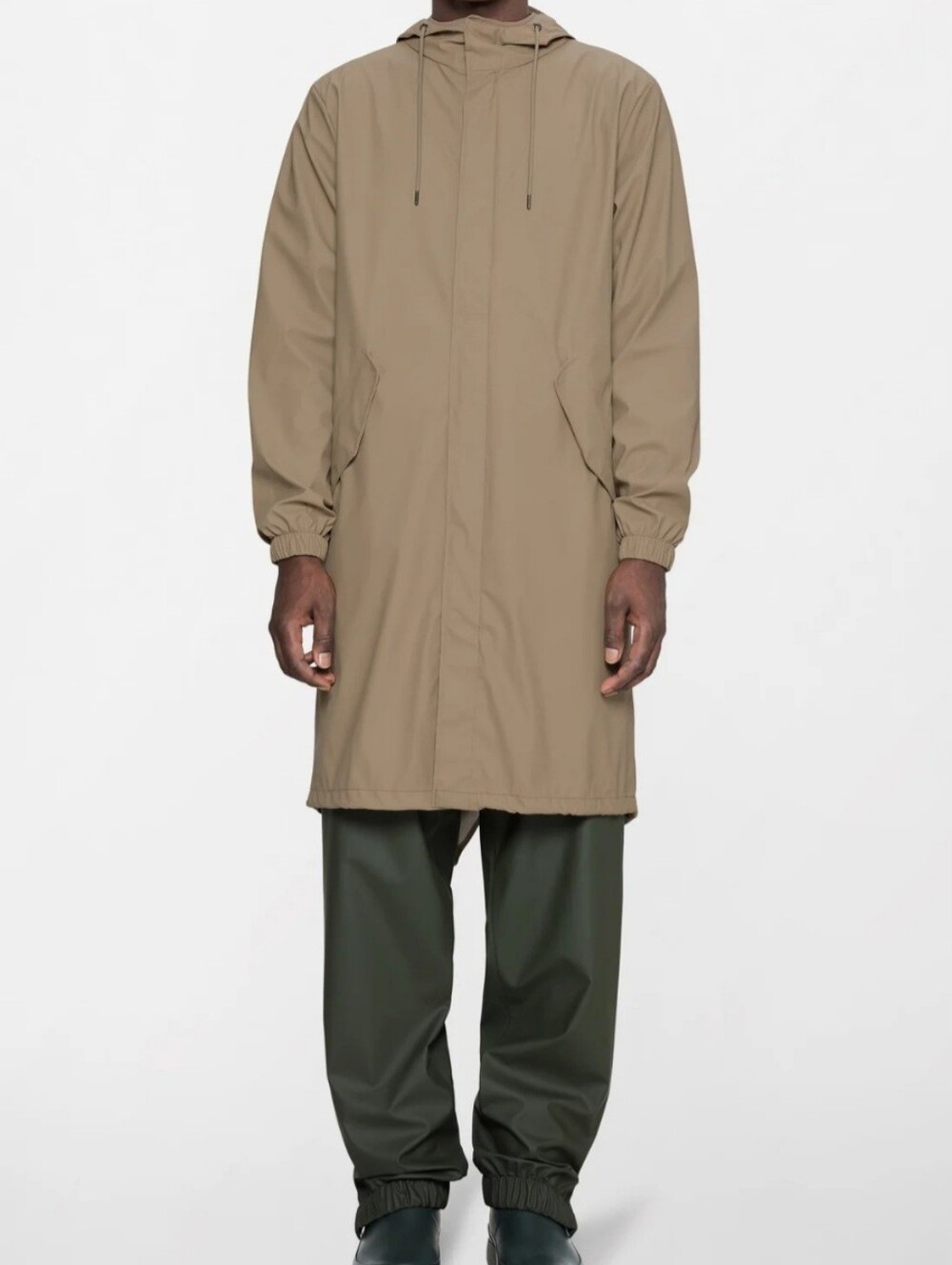 Rains Men's Hooded Long Raincoat in Khaki